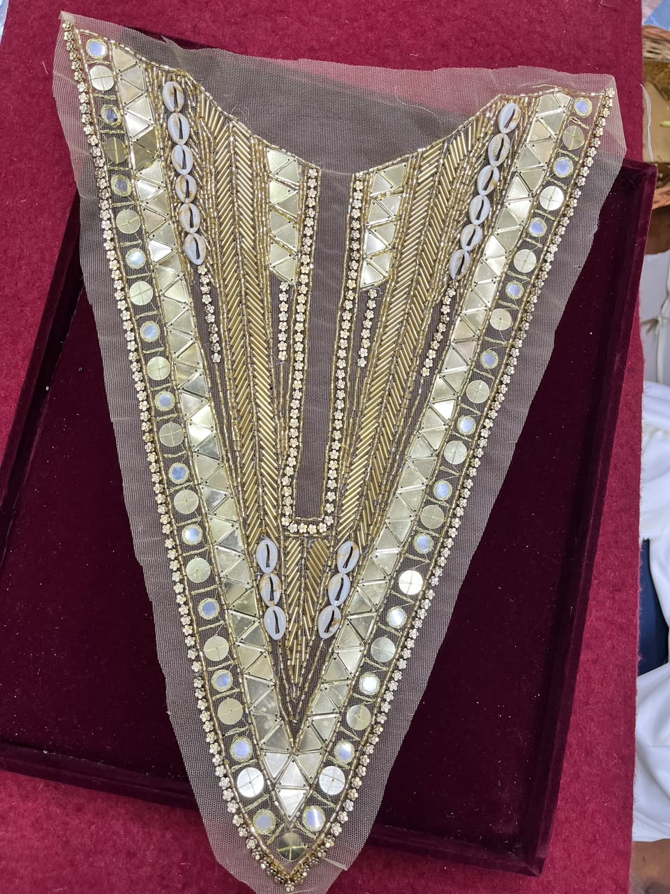 Designer Handcrafted Neck Patch for Dresses, Kurtis & Blouses – Premium Embroidered Neckline Applique | DC0982 | Golden