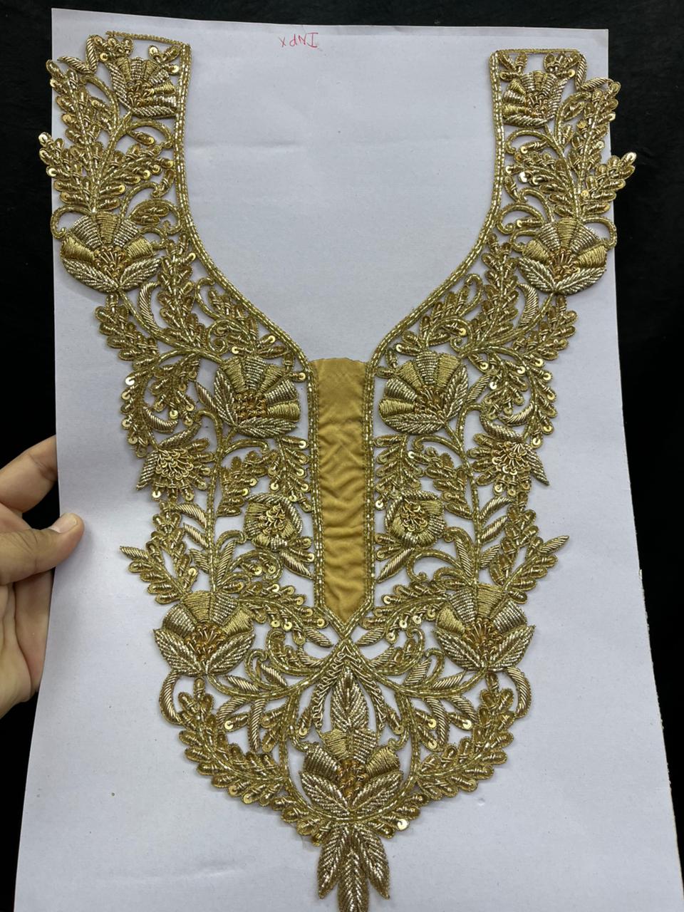 Zardozi Embroidered Neck Patch – Designer Ethnic Neck Patch for Kurti, Suits & Bridal Wear | Golden