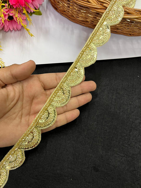 Handmade Scalloped Zardozi Work Lace for Sarees – Premium Handmade Designer Lace | Golden