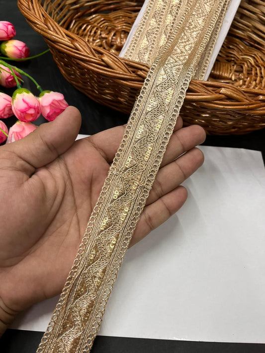 Affordable Multicolour Embroidered Lace Designs – Elegant Border Trim for Sarees, Dupattas & Lehengas (9 Meter, 1.5 Inch Width) | Golden
