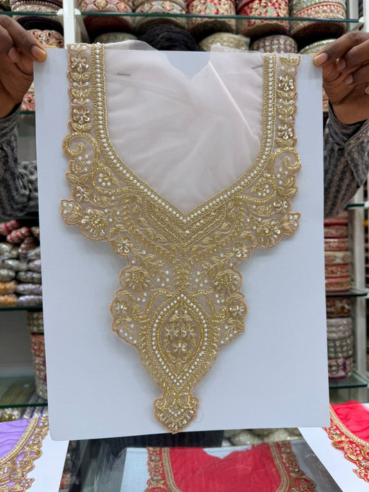 Beautiful Neck Patch for Dresses & Kurtis – Elegant Designer Embellished Neck Applique | Golden