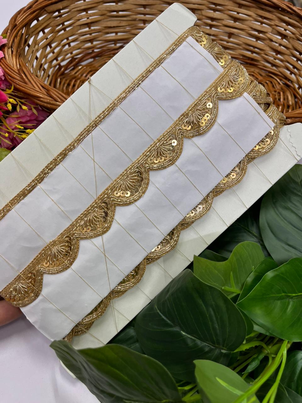 Handmade Scalloped Zardozi Work Lace for Sarees and Bridal Wear – Premium Handmade Lace | Golden