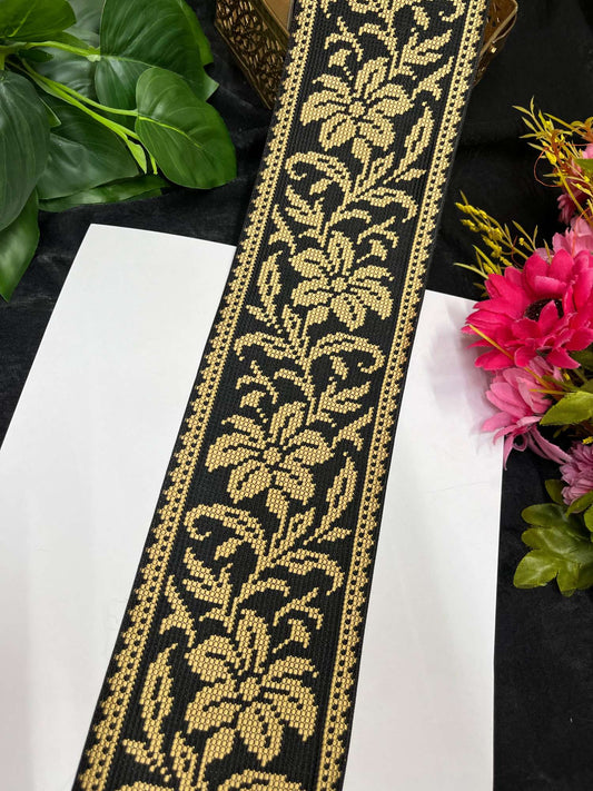 Cross Stitch Jacquard Border – 9 Meters, 4-Inch Thread Embroidered Lace for Sarees, Lehengas & Dupattas | Golden
