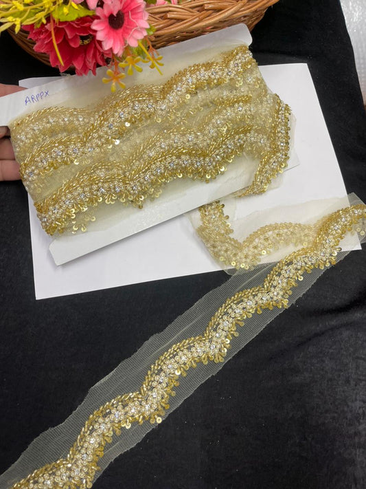 Beautiful Hand Embroidered Lace – Premium Handmade Designer Lace | Golden