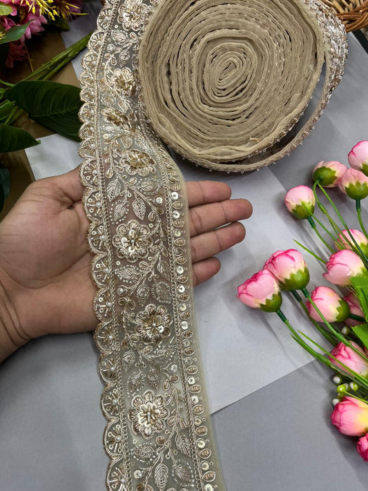 Designer Bridal Saree Lace Border – Premium 3 Inch Handcrafted Maggam Work Decorative Border for Wedding & Festive Wear (9 Meter) | Golden