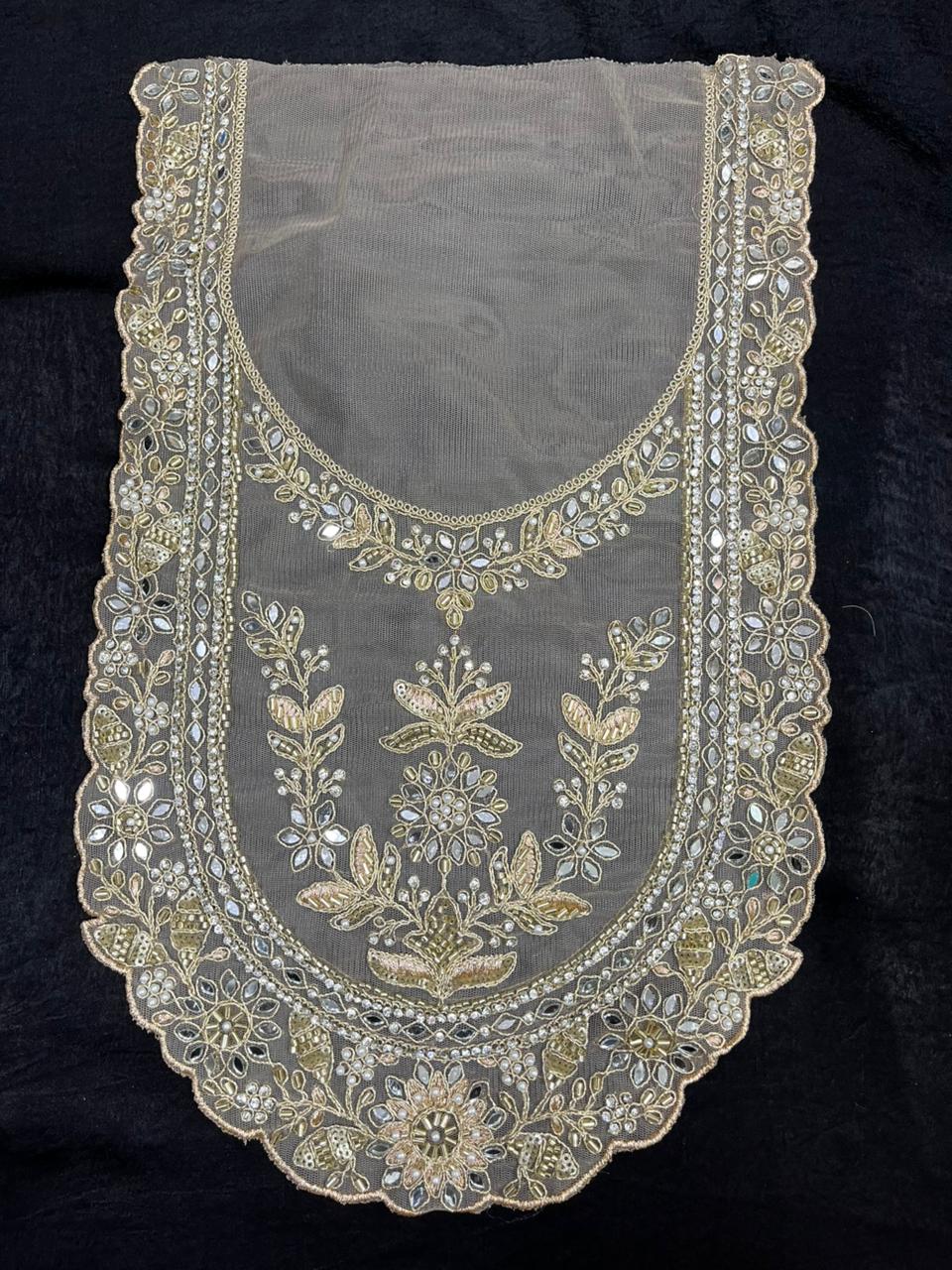 Embroidered Neck Patch for Kurti & Suits – Elegant Designer Decorative Neck Applique | Golden