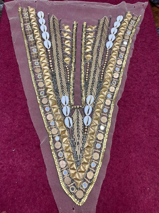 Handcrafted Neck Patch – Elegant Designer Embellished Neck Applique for Dresses, Blouses & Kurtis | Golden