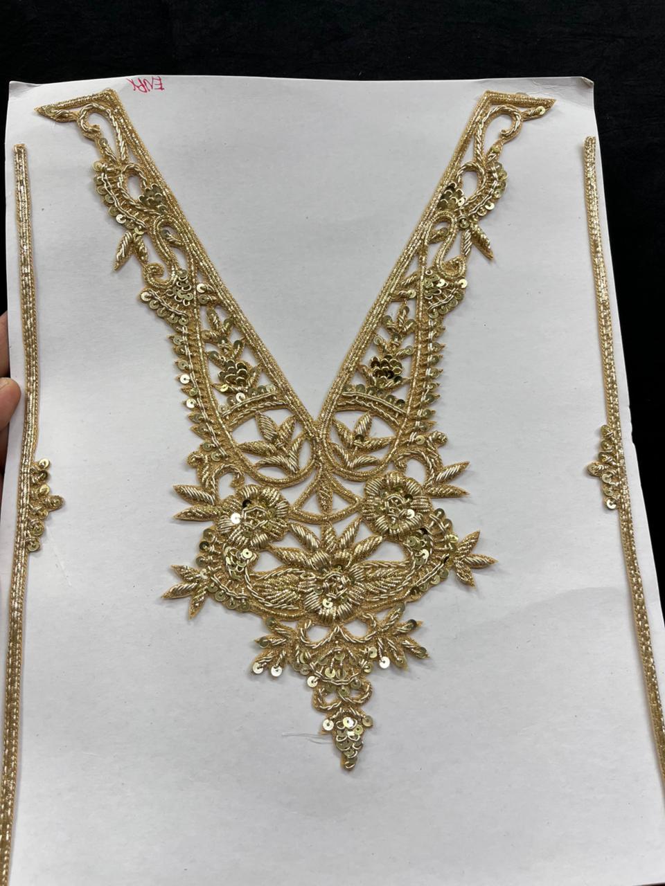 Handcrafted Dabka Work Neck Patches – Designer Ethnic Neck Patch for Kurti, Suits & Bridal Wear