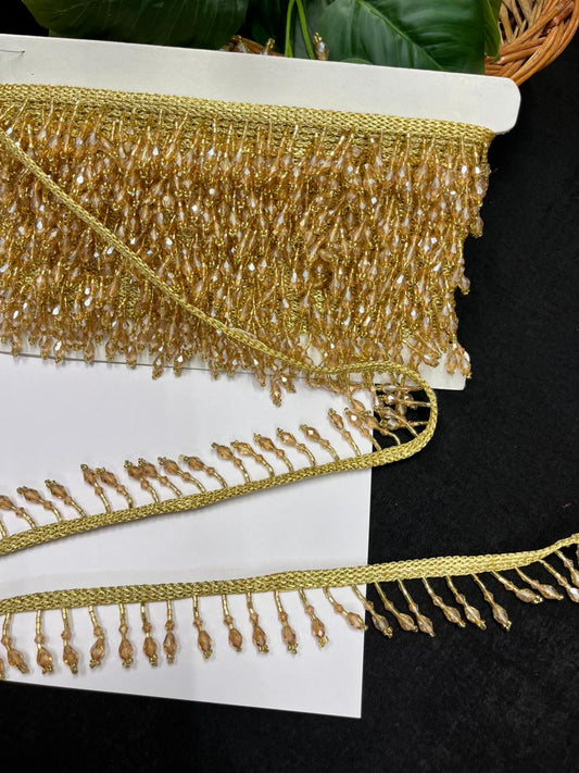 Beautiful Crystal Hanging Lace – Premium Designer Latkan Lace | Golden