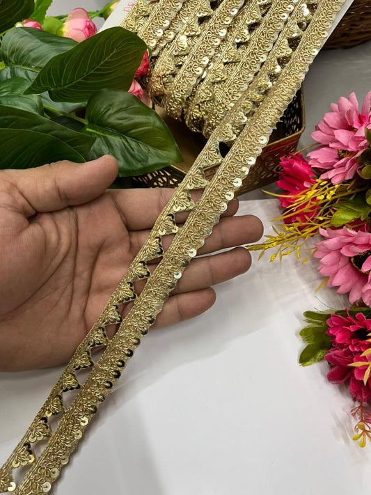 Handcrafted Cutwork Zardozi Borders – Premium 1 Inch Handmade Decorative Lace for Bridal & Ethnic Wear (9 Meter) | Golden