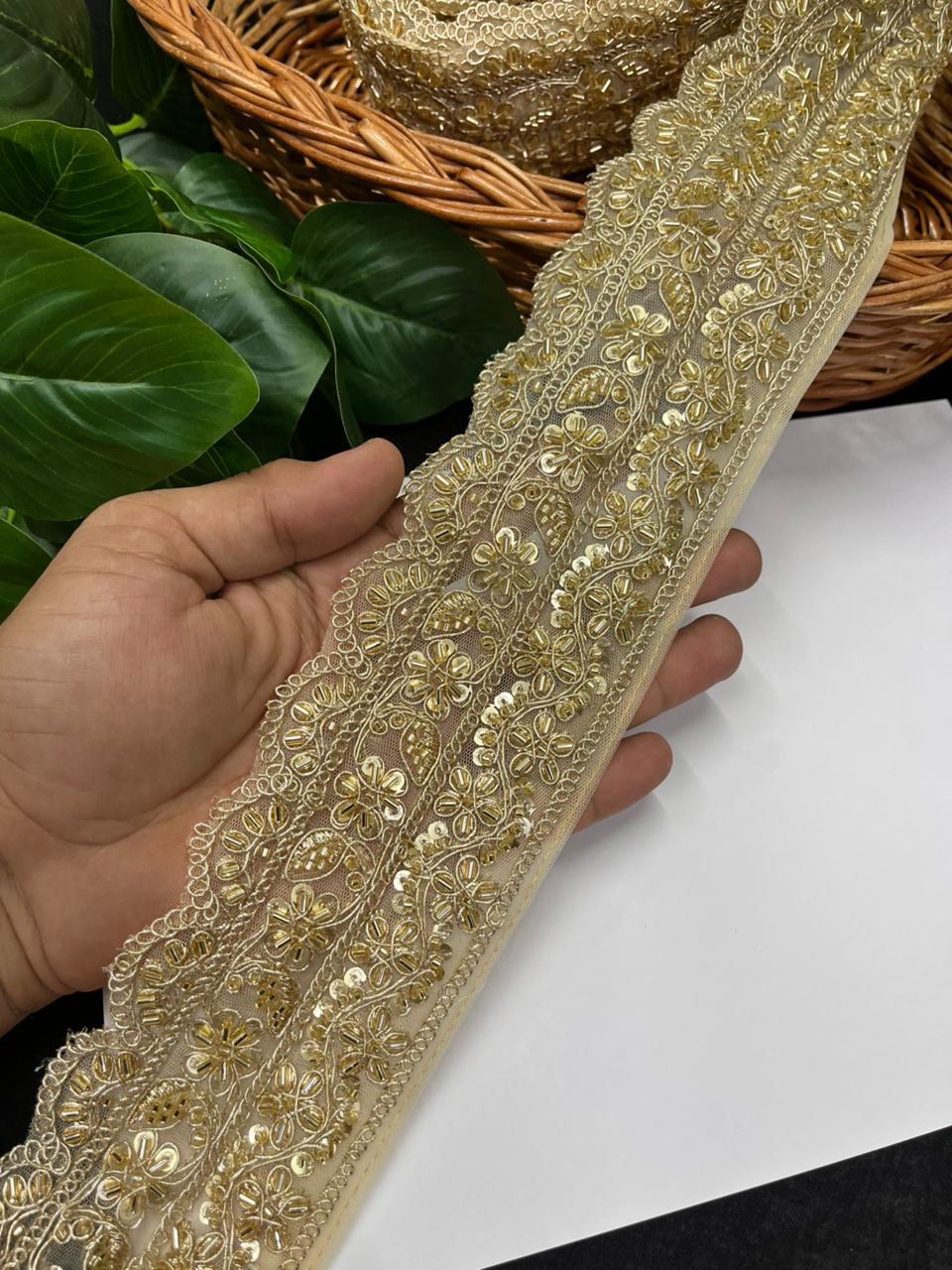 Cutdana Work Bridal Saree Lace – Premium Maggam Designer Lace | Gold