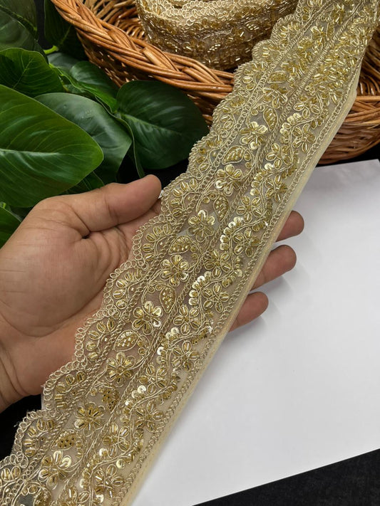 Cutdana Work Bridal Saree Lace – Premium Maggam Designer Lace | Gold