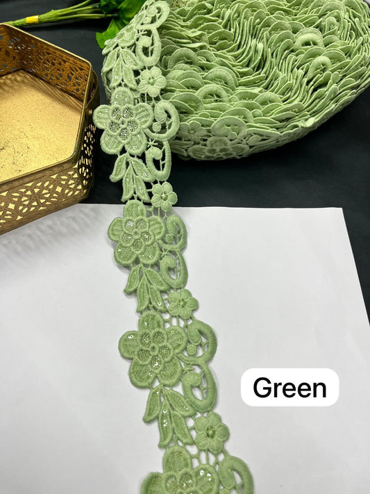 Beautiful Cotton GPO Lace Border – Imported Saree Laces & Designer Trims (9 Meter Roll) | Green