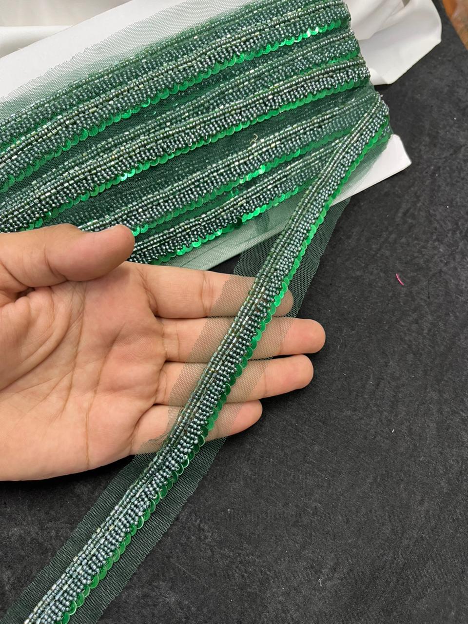 Beautiful Handcrafted Lace Trim for Sarees, Kurtis & Dresses – Decorative Handmade Embroidery Lace Border | Green