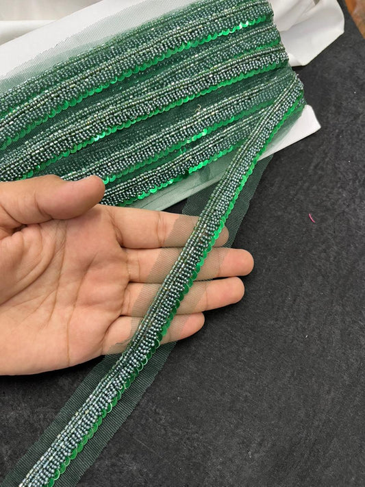 Beautiful Handcrafted Lace Trim for Sarees, Kurtis & Dresses – Decorative Handmade Embroidery Lace Border | Green