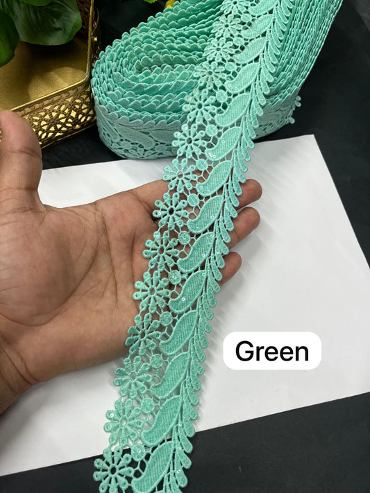 Imported Cotton Lace Border for Sarees & Dresses – 2 Inch Designer Western Lace (9 Meter Roll) | Green