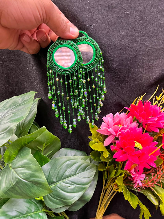 Designer Mirror Work Latkans for Blouses & Lehengas – Decorative Mirror Tassels for Ethnic Wear (6 Inch) | DC0981 | Green