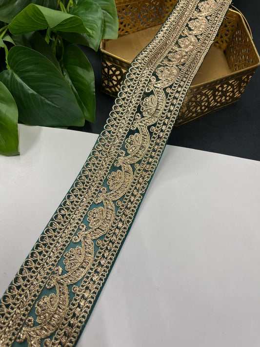 Embroidery Designer Lace on Net Fabric – 9 Meters, 2.5-Inch Width | Green