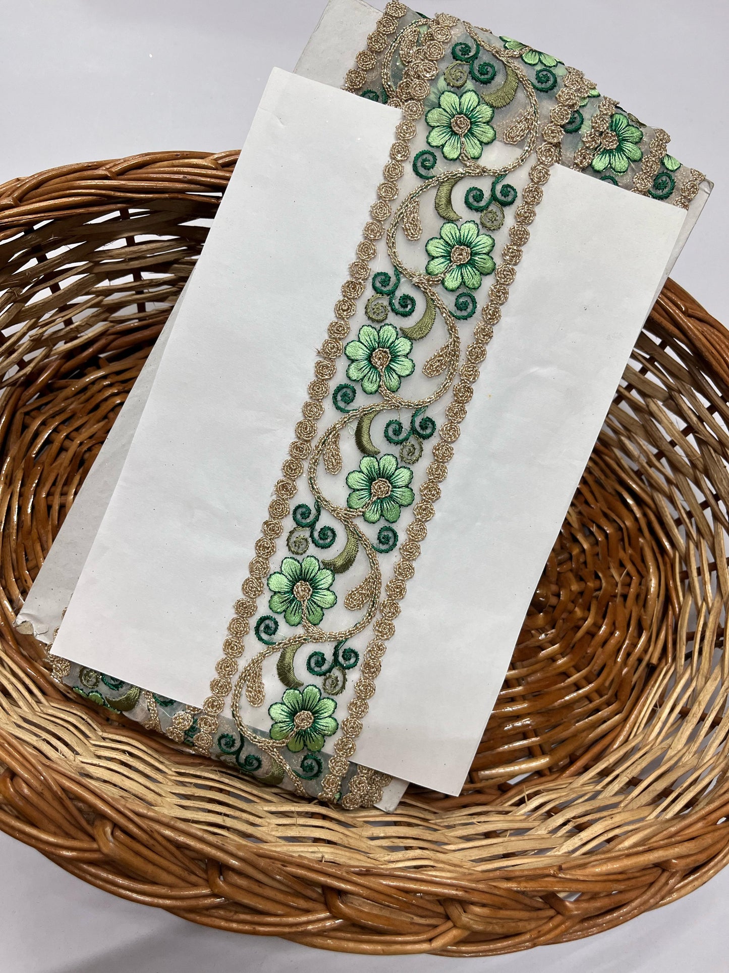 Flower Embroidered Lace Border | Saree Lace | Lehenga Lace | Dupatta Lace – 9 Meters, 2-Inch Width | Green