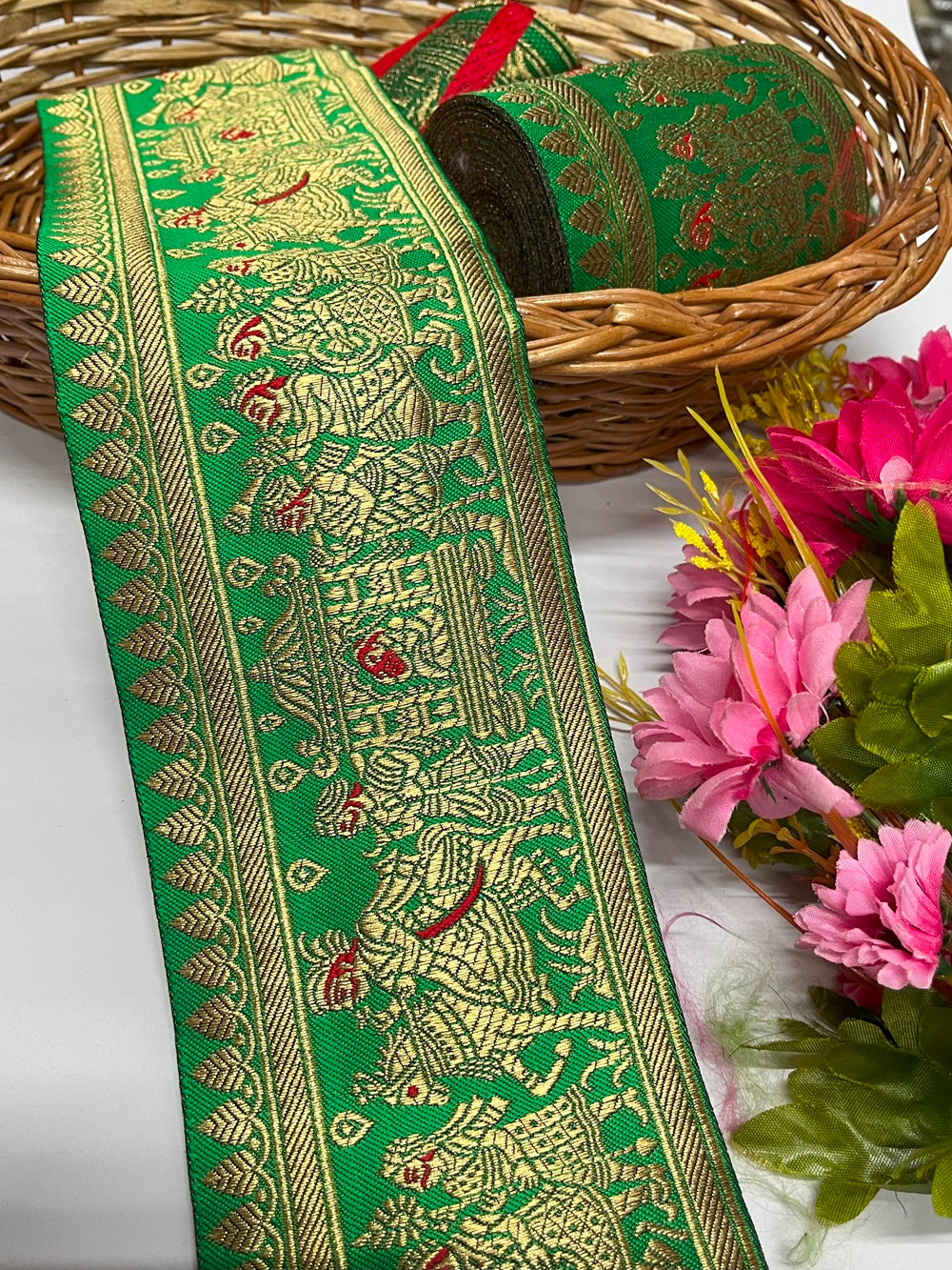 Pure Doli Barat Banarasi Border – 9 Meter, 4 Inches Width – Traditional Banarasi Lace, Green
