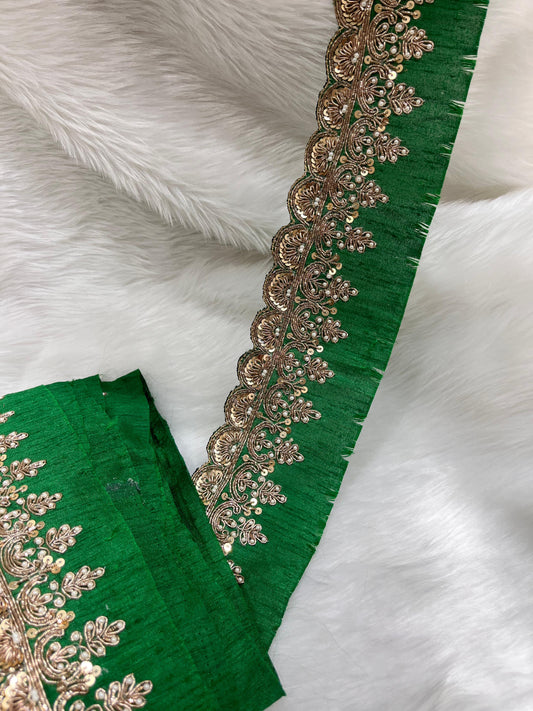 Maggam Work Lace for Sarees & Dupattas – 9 Meters, 2.5-Inch Width, Handcrafted Embroidery Border | Green