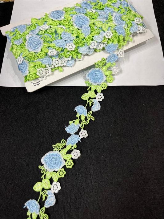 Beautiful Flower Western Lace Trim for Dresses, Sarees & Kurtis – Designer Imported Floral Lace Border (1.5 Inch) | Green