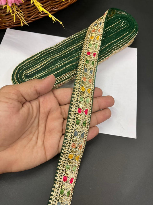 Sabyasachi Inspired Saree Lace Borders – Premium Designer Trim for Sarees, Dupattas & Lehengas (9 Meter, 1 Inch Width) | Green