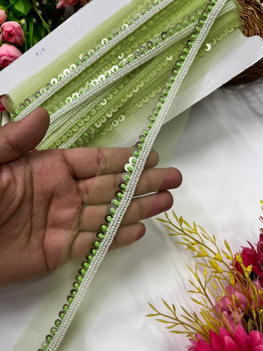 Sabyasachi Inspired Coin Lace for Sarees, Lehengas & Blouses – Designer Handmade Ethnic Lace Border (Half Inch) Green