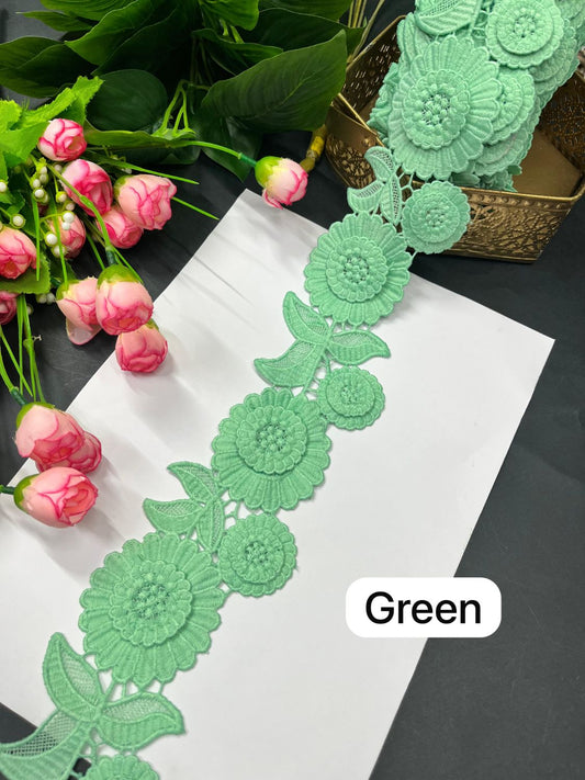 New Imported Western Lace for Sarees & Dresses – Premium 3 Inch Decorative Lace Border (9 Meter) | Green