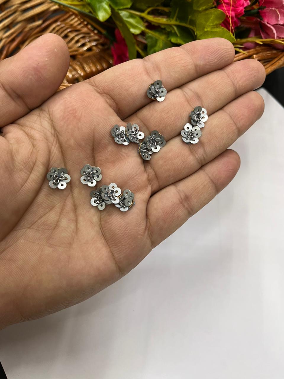 Handcrafted Sequins Small Butti (Pack of 12) – Premium Designer Embellishments | Grey