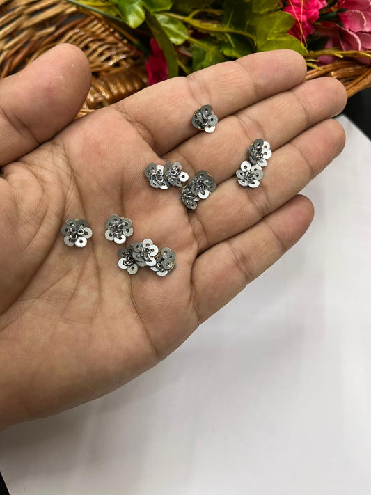 Handcrafted Sequins Small Butti (Pack of 12) – Premium Designer Embellishments | Grey