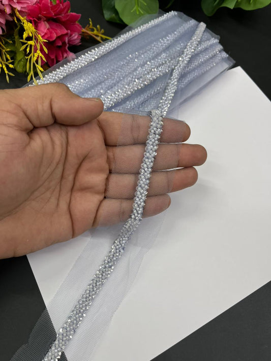 Imported Beaded Lace Trims – Premium Half-Inch Designer Lace for Sarees, Dupattas, Lehengas & Couture Wear (9 Meter) | Grey