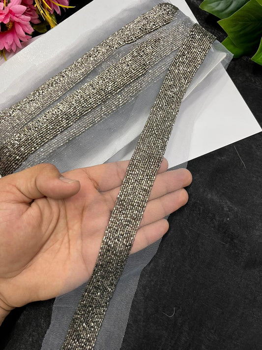 Handcrafted Katdana Border – Premium 1 Inch Handmade Decorative Lace for Bridal & Ethnic Wear (9 Meter) | Grey