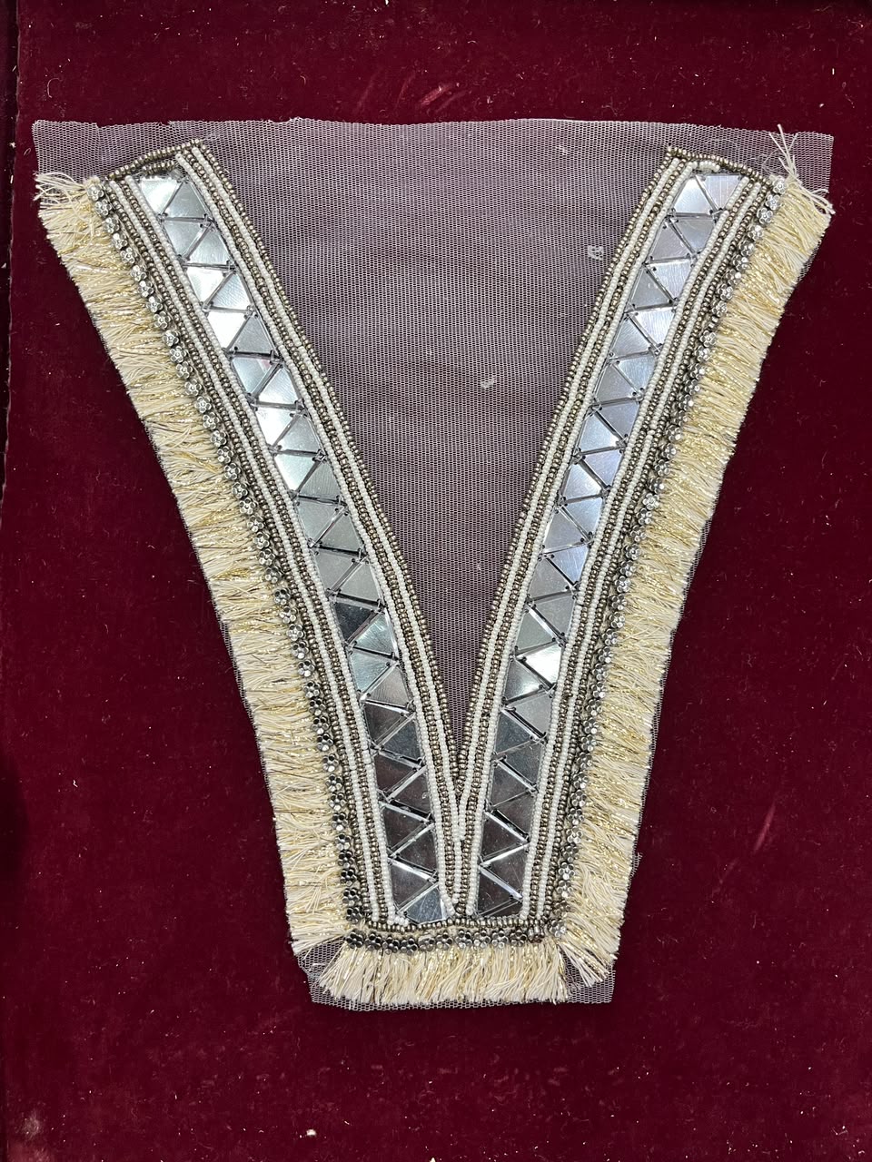 Designer Handcrafted Neck Patch for Women's Dresses, Kurtis & Blouses – Premium Embroidered Neckline Applique | DC0990 | Grey
