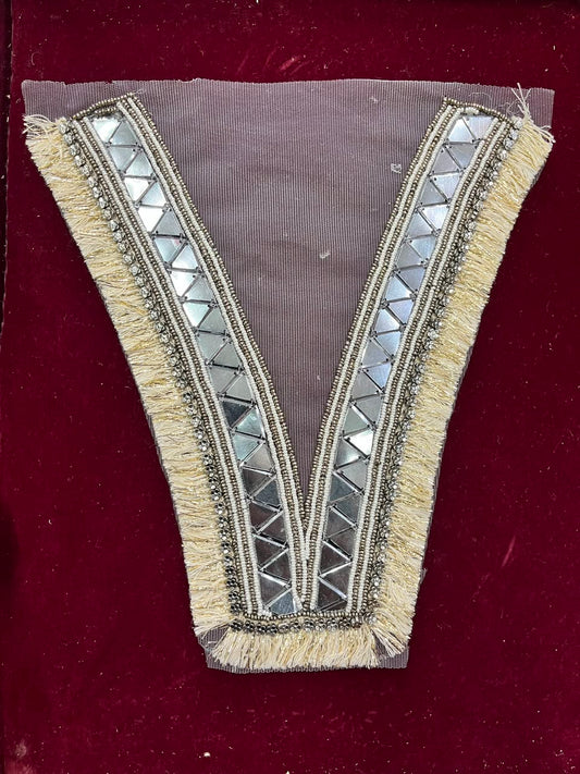Designer Handcrafted Neck Patch for Women's Dresses, Kurtis & Blouses – Premium Embroidered Neckline Applique | DC0990 | Grey
