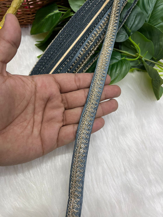 Embroidered Designer Lace - Indian Wedding Trims, Saree Border, Lace Reel 9 Meter (0.5 Inch Width) | Grey