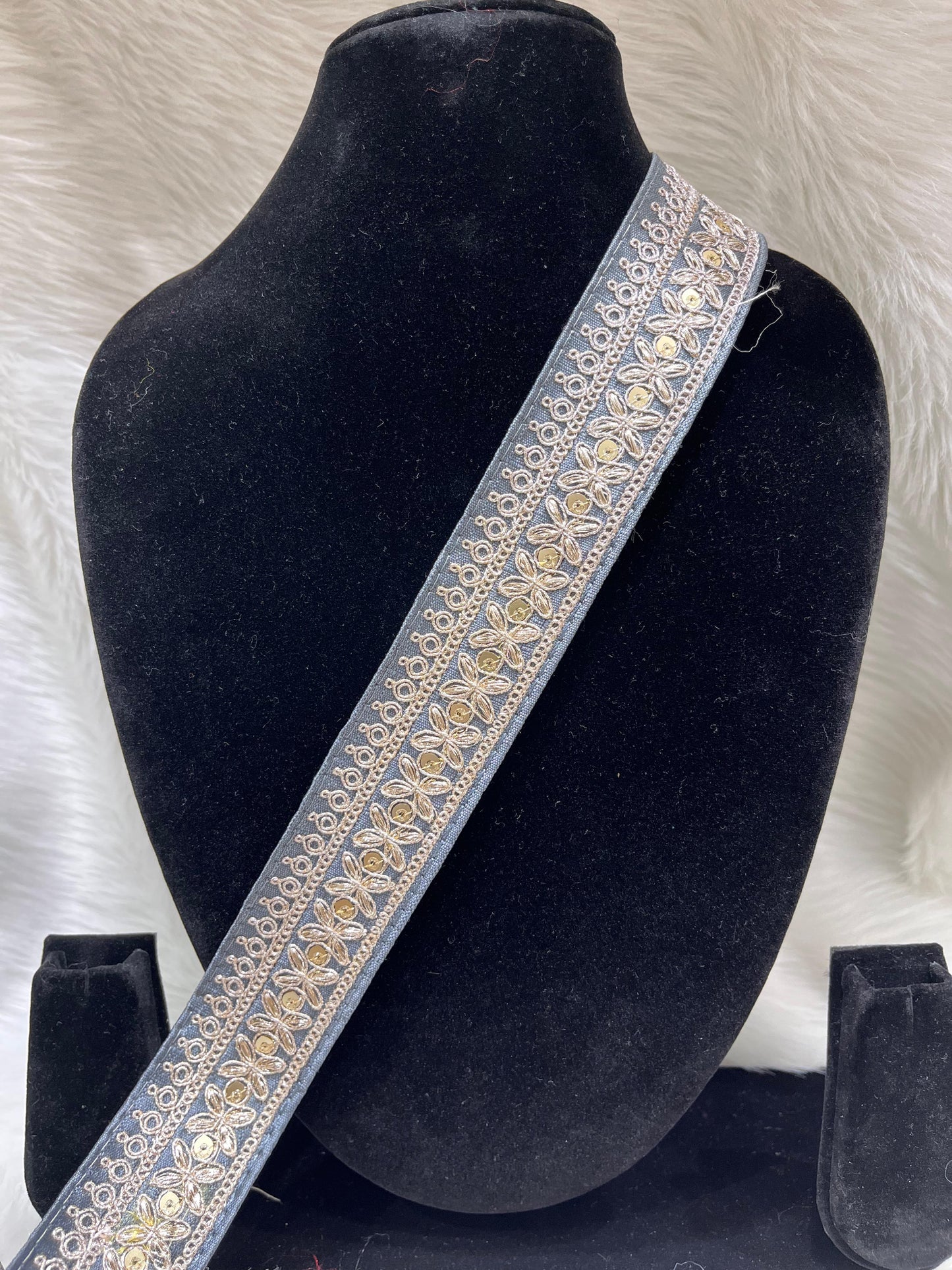 Lace Border for Sarees, Dupattas, Lehengas, Skirts, and Sewing Projects - 9 Meter | Grey