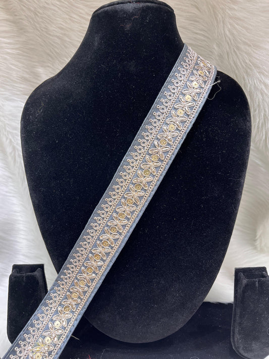 Lace Border for Sarees, Dupattas, Lehengas, Skirts, and Sewing Projects - 9 Meter | Grey