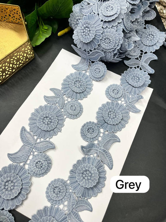 New Imported Western Lace for Sarees & Dresses – Premium 3 Inch Decorative Lace Border (9 Meter) | Grey
