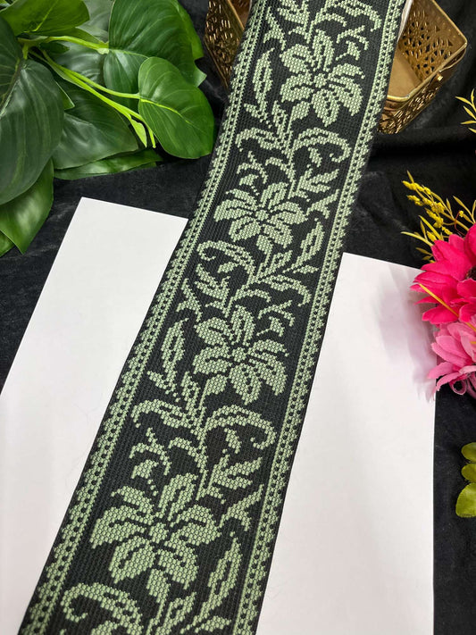 Cross Stitch Jacquard Border – 9 Meters, 4-Inch Thread Embroidered Lace for Sarees, Lehengas & Dupattas | Greyish