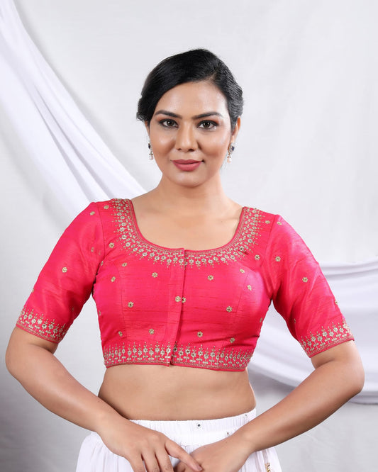 Front Open Embroidered Designer Readymade Saree Blouse – Elegant Ethnic Wear