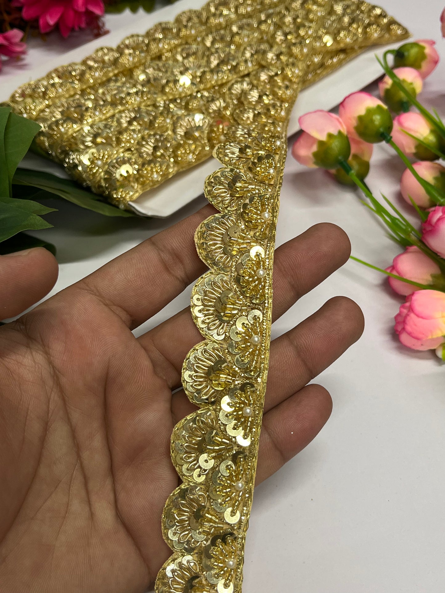 Gold colour zardoshi cutdana handmade border