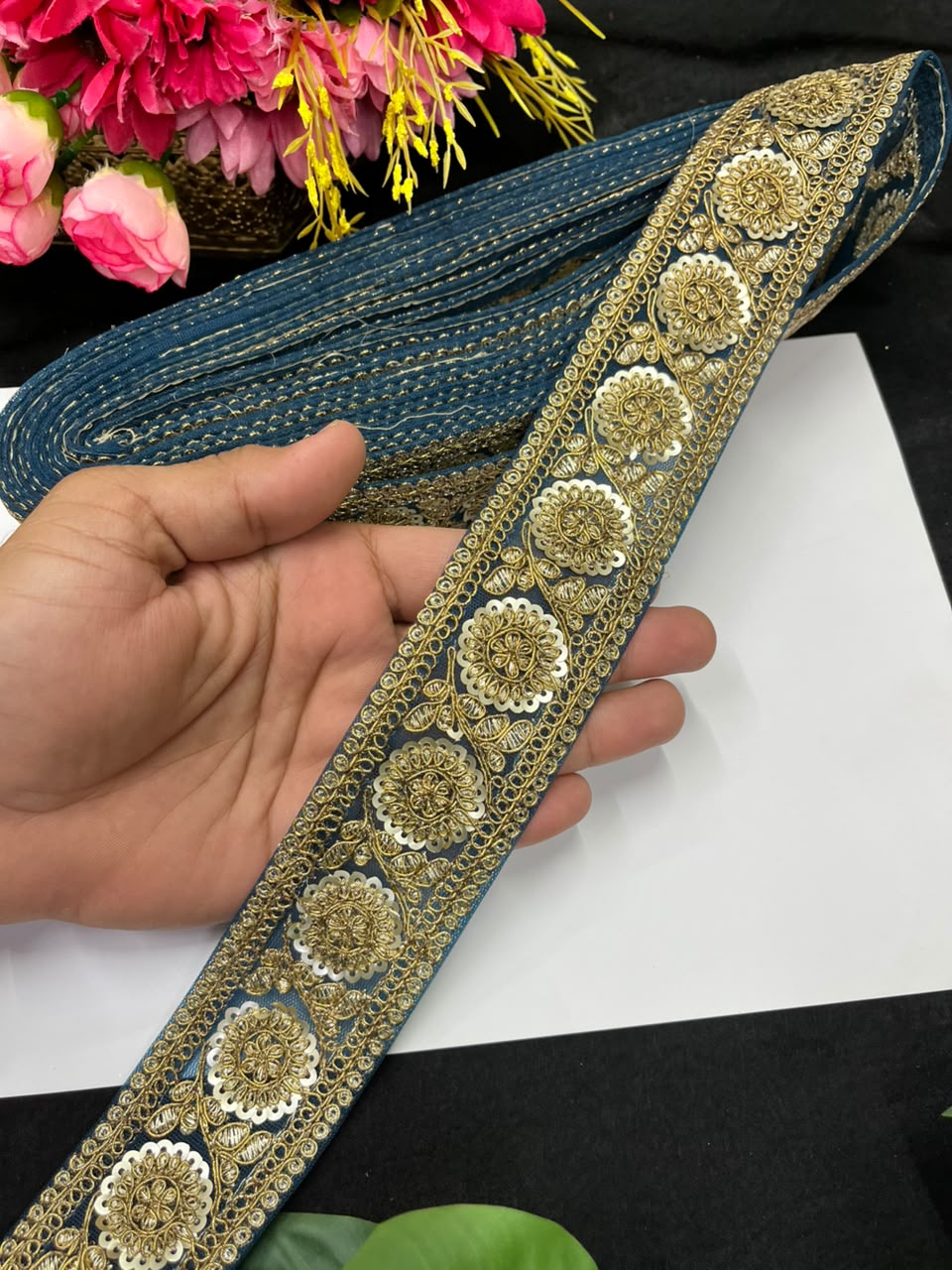Golden Zari Embroidered Lace on Net Fabric for Sarees, Lehengas & Dupattas – Designer Embroidered Lace Border (1.5 Inch) | Kerosine