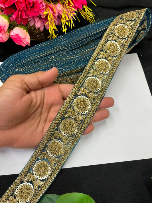 Golden Zari Embroidered Lace on Net Fabric for Sarees, Lehengas & Dupattas – Designer Embroidered Lace Border (1.5 Inch) | Kerosine
