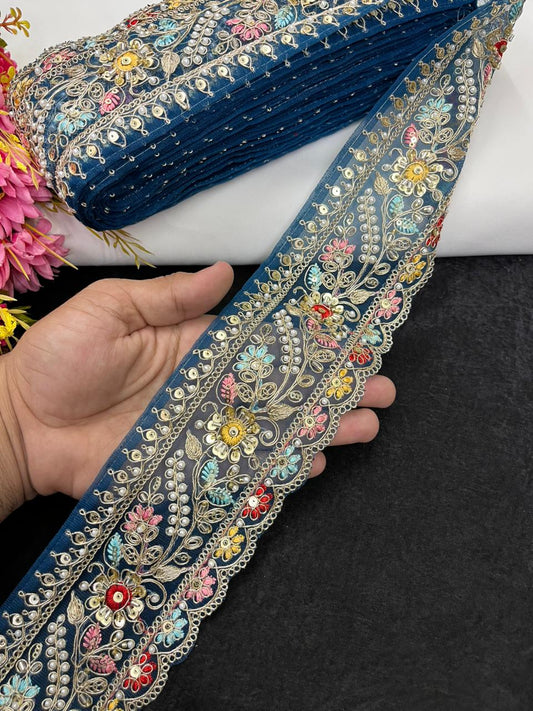 Multicoloured Flower Design Maggam Work Saree Lace – Designer Embroidered Border for Sarees, Blouses & Lehengas (3.5 Inch) | Kerosine