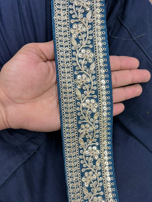 Embroidered Zari Lace Border for Saree, Lehenga & Craft Projects – Heavy 3 Inch Designer Embroidery Lace for Ethnic Wear (9 Meter) | Kerosine