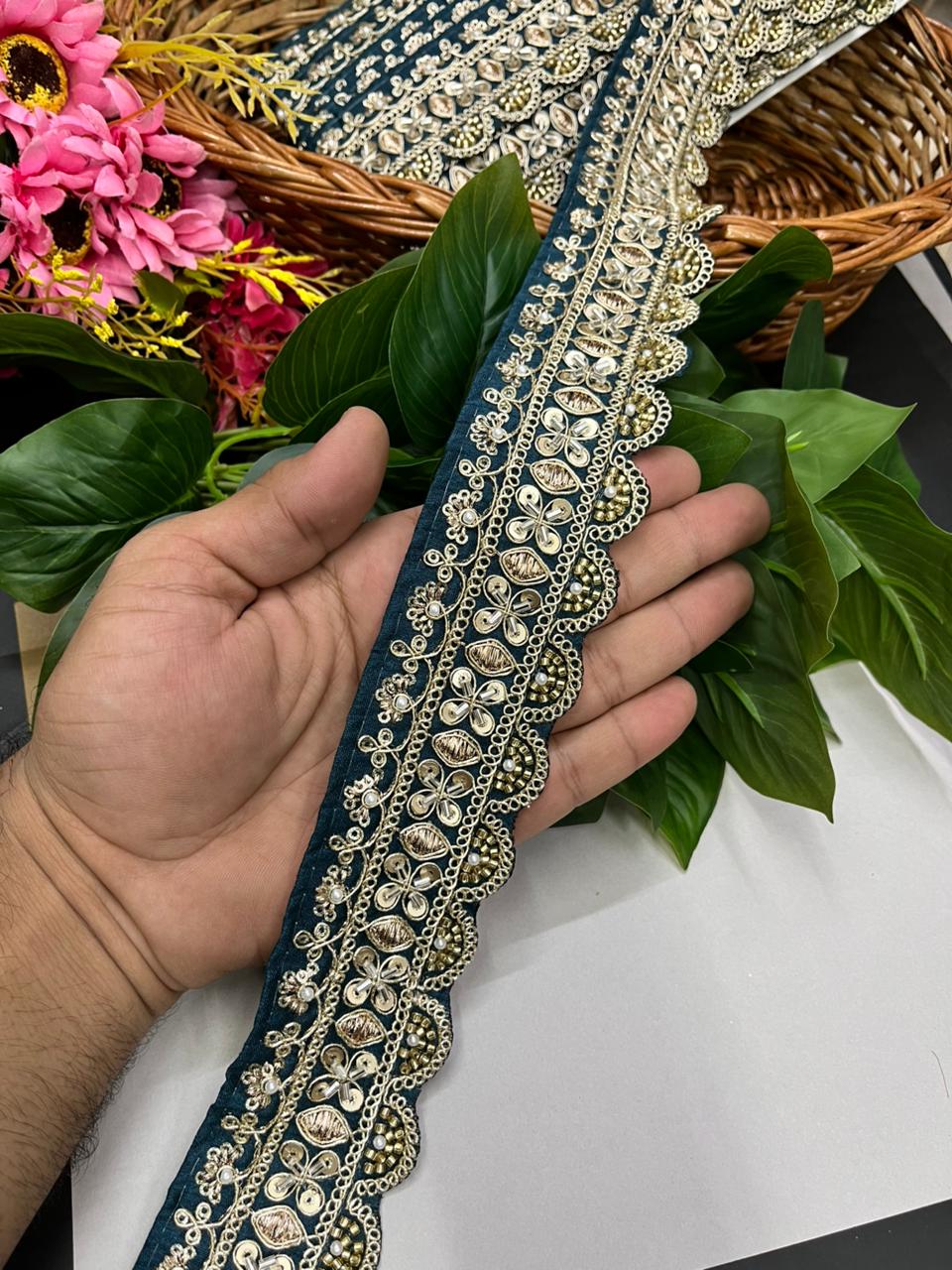 Exclusive Maggam Work Embellished Saree Lace – Designer Handcrafted Border for Sarees, Dupattas & Lehengas (9 Meter, 1.5 Inch Width) | Kerosine