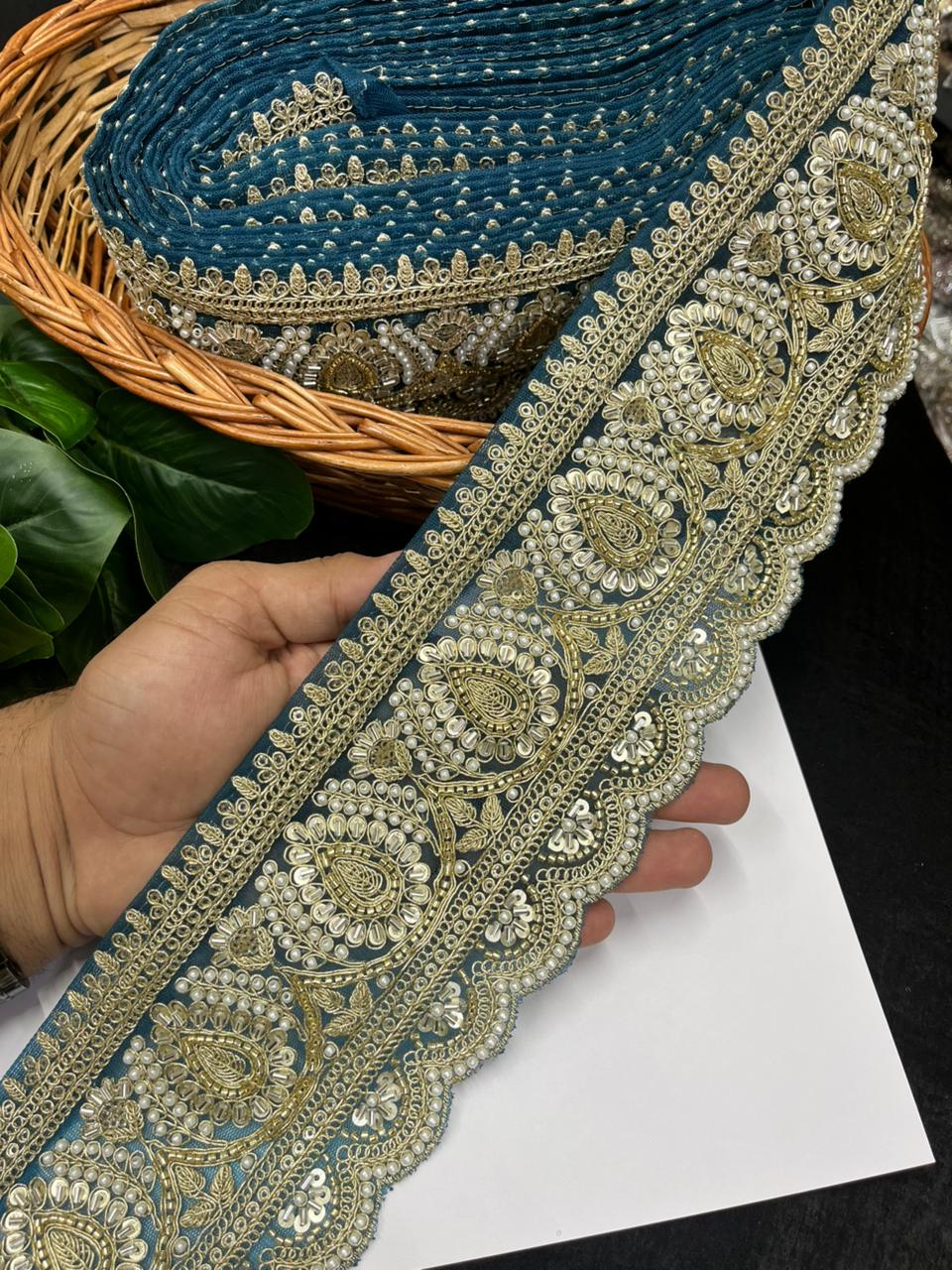 Beautiful Cutdana & Pearl Work Maggam Work Bridal Lace – Premium Designer Bridal Lace | Kerosine