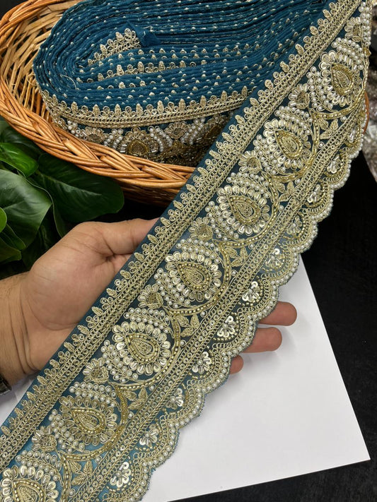 Beautiful Cutdana & Pearl Work Maggam Work Bridal Lace – Premium Designer Bridal Lace | Kerosine