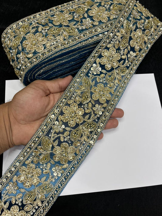 Designer Maggam Work Saree Lace on Net Fabric – Handcrafted Embroidered Lace Border for Sarees, Blouses & Lehengas (3.5 Inch) | Kerosine